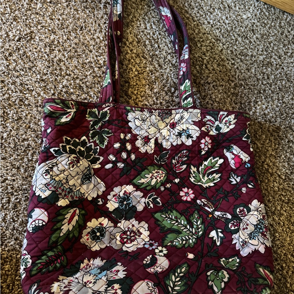 Vera Bradley Burgundy and Green Floral Tote